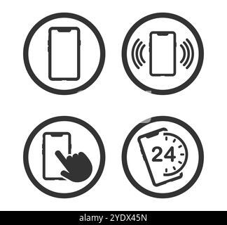 Symbolsatz für Telefonkontaktverbindung. Alte Handylogos-Kollektion. Service rund um die Uhr. Vektorabbildungsbild. Isoliert auf weiß Stock Vektor