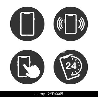 Symbolsatz für Telefonkontaktverbindung. Alte Handylogos-Kollektion. Service rund um die Uhr. Vektorabbildungsbild. Isoliert auf weiß Stock Vektor