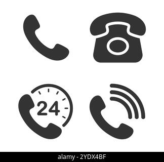 Symbolsatz für Telefonkontaktverbindung. Alte Handylogos-Kollektion. Service rund um die Uhr. Vektorabbildungsbild. Isoliert auf weiß Stock Vektor