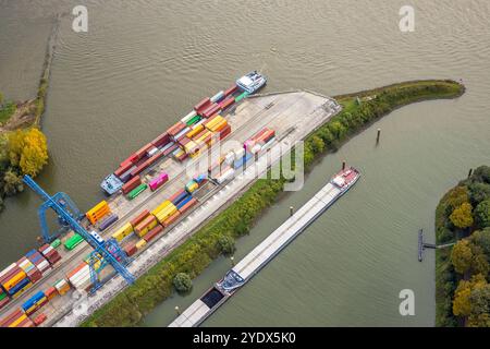 Luftbild, Hafen Emmerich, Löwenberger Landwehr mit Containerterminal, Emmerich, Emmerich am Rhein, Niederrhein, Nordrhein-Westfalen, Deutschland ACHTUNGxMINDESTHONORARx60xEURO *** Luftansicht, Hafen Emmerich, Löwenberger Landwehr mit Containerterminal, Emmerich, Emmerich am Rhein, Niederrhein, Nordrhein-Westfalen, Deutschland ATTENTIONxMINDESTHONORARx60xEURO Stockfoto