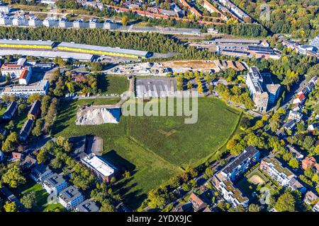 Luftbild, DSW 21 Dortmunder Stadtwerke, Gebäude Hauptverwaltung Deggingstraße mit Wiesenfläche und Parkplatz, Baustelle an der Feldstraße, Westfalendamm, Dortmund, Ruhrgebiet, Nordrhein-Westfalen, Deutschland ACHTUNGxMINDESTHONORARx60xEURO *** Luftansicht, DSW 21 Dortmunder Stadtwerke, Bauhauptverwaltung Deggingstraße mit Wiesenfläche und Parkplatz, Baustelle Feldstraße, Westfalendamm, Dortmund, Ruhrgebiet Nordrhein-Westfalen, Deutschland ATTENTIONxMINDESTHONORARx60xEURO Stockfoto