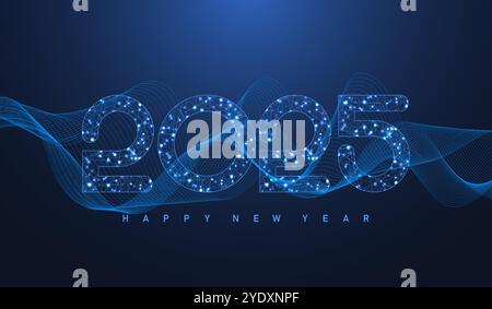 Abstrakte Postervorlage 2025 mit Leiterplattenstruktur. Digital-Banner oder -Header 2025 Silvester Stock Vektor