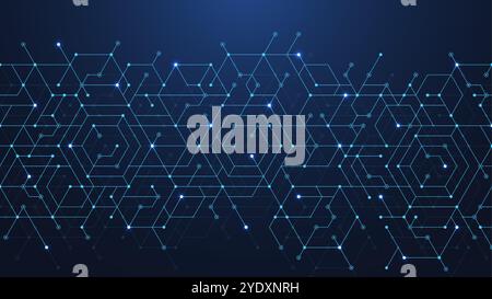 Technologie abstrakte Hintergrundlinien, Punkte und Sechsecke. Sechseckiges digitales Konzept für Poster, Banner, Kopf- und Fußzeile Stock Vektor