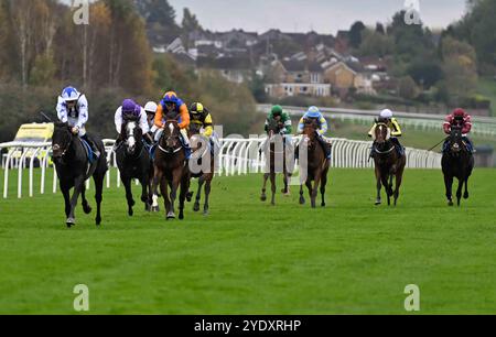 Leicester, Großbritannien, 28.10.2024, Beltadaay, geritten von George Wood, gewinnt die 2,05 Every Race Live on Racing TV Nursery Handicap Stakes auf der Leicester Racecourse, Leicester Picture von Paul Blake/Alamy Sports News Stockfoto