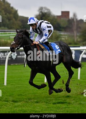 Leicester, Großbritannien, 28.10.2024, Beltadaay, geritten von George Wood, gewinnt die 2,05 Every Race Live on Racing TV Nursery Handicap Stakes auf der Leicester Racecourse, Leicester Picture von Paul Blake/Alamy Sports News Stockfoto