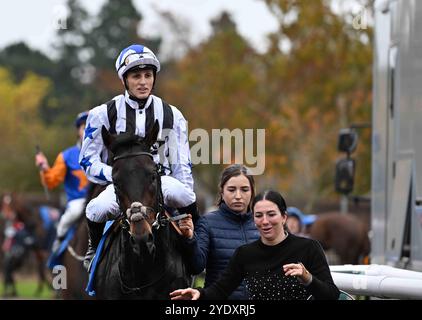 Leicester, Großbritannien, 28.10.2024, Beltadaay, geritten von George Wood, gewinnt die 2,05 Every Race Live on Racing TV Nursery Handicap Stakes auf der Leicester Racecourse, Leicester Picture von Paul Blake/Alamy Sports News Stockfoto