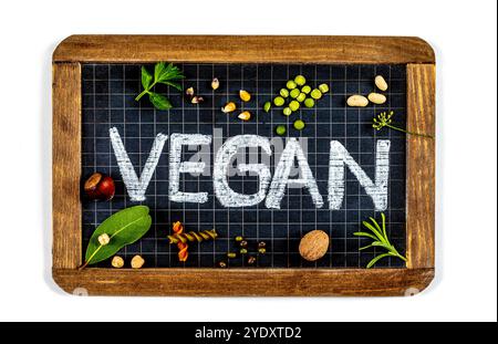 Schulschiefer mit Veganer, geschrieben in Kreide. VEGANE Beschilderung 016357 035 Stockfoto
