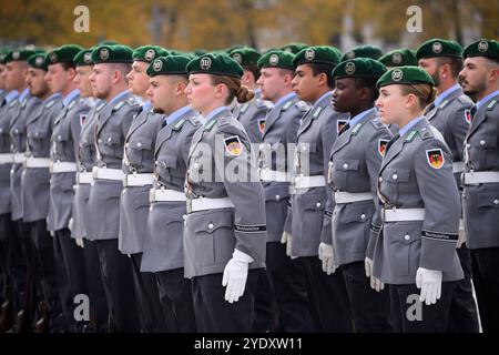 Berlin, Deutschland. Oktober 2024. Soldaten der Ehrenbildung der Bundeswehr stehen vor der Begrüßung des kroatischen Verteidigungsministers im Bendlerblock, dem Sitz des Bundesverteidigungsministeriums. Quelle: Bernd von Jutrczenka/dpa/Alamy Live News Stockfoto