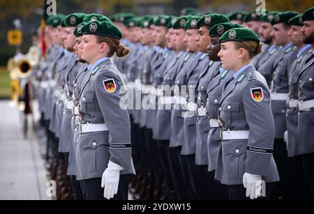 Berlin, Deutschland. Oktober 2024. Soldaten der Ehrenbildung der Bundeswehr stehen vor der Begrüßung des kroatischen Verteidigungsministers im Bendlerblock, dem Sitz des Bundesverteidigungsministeriums. Quelle: Bernd von Jutrczenka/dpa/Alamy Live News Stockfoto