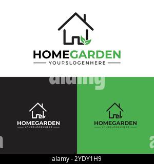 Home und Green Leaf-Logo. Design-Vorlage für Immobilienlogo. Stock Vektor