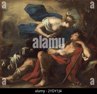Diana und Endymion (1675–1680), Gemälde von Luca Giordano (italienisch, 1634–1705), historisch, digital restaurierte Reproduktion eines Originals aus dem 17. Jahrhundert, exaktes Datum unbekannt Stockfoto