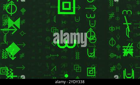 Abstrakte Quantencomputer mit schwarzem und grünem Hintergrund. Stockfoto