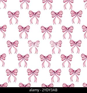 Nahtloses Aquarellmuster - romantische rosa Schleife für Mädchen, Prinzessin, Dekoration. Feiern und Geschenke Design Stock Vektor