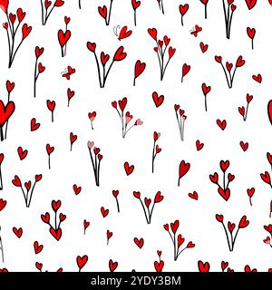 Nahtloser Herzhintergrund. Alles Gute zum Valentinstag. Handgezeichnet. Nicht AI, Vektorillustration Stock Vektor