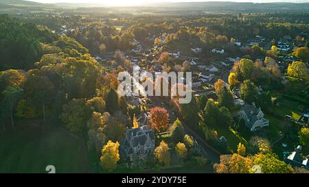 Forres Moray Scotland South Street Grant Park and the town houses with trees in autumnal colours Stockfoto