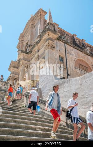 Dubrovnik Kroatien, Altstadt Stari Grad Ragusa Stadtmauer, Jesuitentreppe, großer Barockstil, Jesuitenkirche St. Ignatius Crkva sv. Ignacija, V Stockfoto