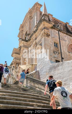 Dubrovnik Kroatien, Altstadt Stari Grad Ragusa Stadtmauer, Jesuitentreppe, großer Barockstil, Jesuitenkirche St. Ignatius Crkva sv. Ignacija, V Stockfoto