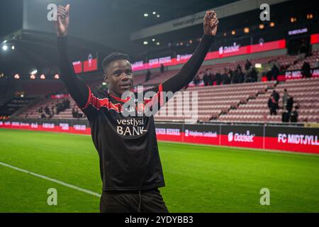 Herning, Dänemark. Oktober 2024. Franculino vom FC Midtjylland wurde nach dem 3F Superliga-Spiel zwischen dem FC Midtjylland und Aarhus GF in der MCH Arena in Herning gesehen. Stockfoto