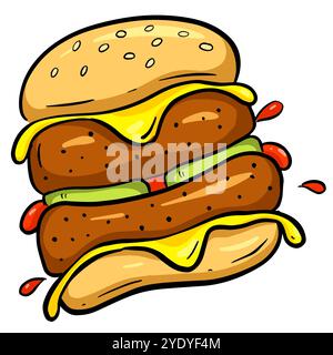 Lustige Cartoon Beef Burger Oder Cheeseburger Logo Illustaration Stockfoto