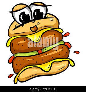 Lustige Cartoon Beef Burger Oder Cheeseburger Logo Illustaration Stockfoto