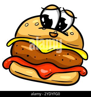 Lustige Cartoon Beef Burger Oder Cheeseburger Logo Illustaration Stockfoto