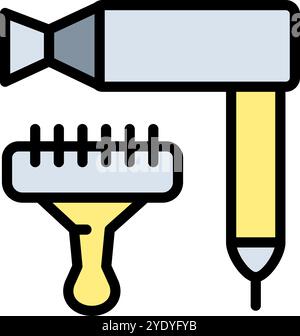 Haustierfön mit Farbsymbol für Haustierhaarbürste. Pflege und Pflege von Katzen und Hunden. Pflegewerkzeug isoliert auf weißem Hintergrund. Stock Vektor