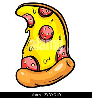 Cartoon Pizza Figur Käse und Pfefferoni Slice Illustration Stockfoto