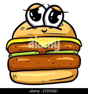 Lustige Cartoon Beef Burger Oder Cheeseburger Logo Illustaration Stockfoto