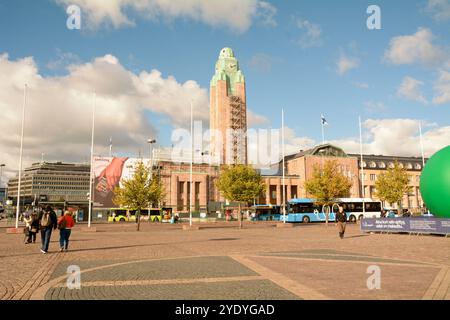 Der Hauptbahnhof Helsinki (Helsingin päärautatieasema) wird in Helsinki, Finnland, renoviert Stockfoto