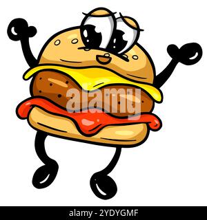 Lustige Cartoon Beef Burger Oder Cheeseburger Logo Illustaration Stockfoto
