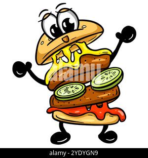 Lustige Cartoon Beef Burger Oder Cheeseburger Logo Illustaration Stockfoto