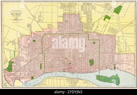 Vintage Detailed Detroit City Map Druckbarer Download Stockfoto