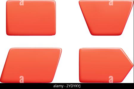 Rotes, glänzendes Textbanner. 3D-Vektorillustrationssatz mit hellem Rechteck und Pfeil-Meldungsfeld. Stock Vektor