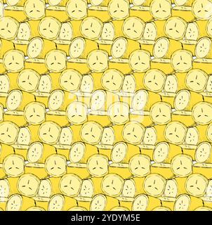 Vektor Banana nahtloses Muster, quadratischer sich wiederholender Hintergrund mit Bananenschnitten, Vektor-Grafik-Illustration Stock Vektor