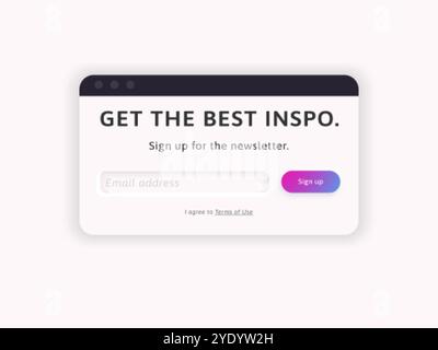 Newsletter-Abonnementformular. Anmeldefenster. Popup-Fenster mit der Mailingliste „Opt-in“. Stock Vektor