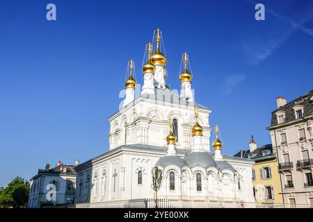 Die Russisch-Orthodoxe Kirche in Genf, Schweiz. Die als Eglise Russe bekannte Kirche wurde 1866 erbaut. Stockfoto