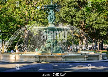 Four Seasons Fontaine des Quatre-Saisons im Jardin Anglais in Genf, Schweiz. Stockfoto