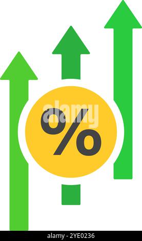 Symbol für die Erhöhung des Zinssatzes in flacher Ausführung. Editierbarer Vektor. Stock Vektor