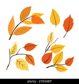 Satz von herbstgelben trockenen Blättern des Vektors. Clipart ist auf weißem Hintergrund. Isolierte flache Illustration mit braunen Pflanzen zum Design, Grußkarte, Banner Stock Vektor