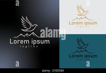 Minimalistisches Vogel- und Berglogo modernes Symbol für Natur-, Reise- oder Adventure-Branding Stock Vektor