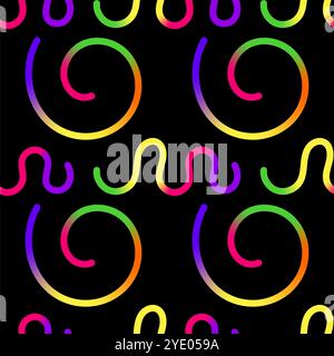 Abstrakte Nahtlose Farbverlaufsformen Set. Verwirrte Konstruktionselemente. Grafik mit Wellenlinien in Regenbogenfarben. Buntes Fluidwellenmuster. Stockfoto