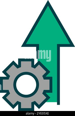 Pfeil und Zahnradsymbol für die Entwicklung nach oben. Editierbarer Vektor. Stock Vektor