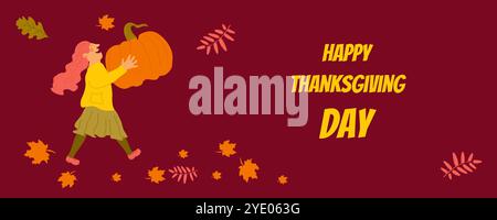 Alles Gute an Thanksgiving. Vektor-Illustration mit Kürbis, Blättern und Blumen. Stock Vektor