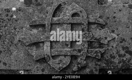 Gravur mit IHS-Symbol, Iesus humilis Societas, Iesus Hominum Salvator, Humble Society of Jesus, Jesus, Erlöser der Menschen Stockfoto