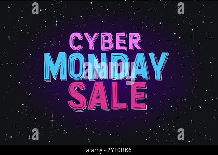 Cyber Monday Sale Textbanner-Vorlage. Promotion Shopping Promo Rabatt Angebot glühende Zeichnung Beschriftung Vektor Illustration Stock Vektor