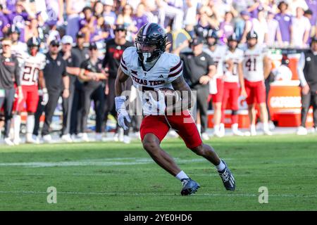 26. Oktober 2024: Der Texas Tech Red Raiders Wide Receiver Josh Kelly (3) führt den Ball während eines Spiels zwischen den Texas Tech Red Raiders und den Texas Christian University Horned Frogs im Amon G. Carter Stadium in Fort Worth, Texas. Freddie Beckwith/CSM Stockfoto