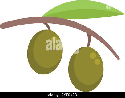 Einfache Illustration eines Olivenzweigs mit zwei grünen Oliven Stock Vektor