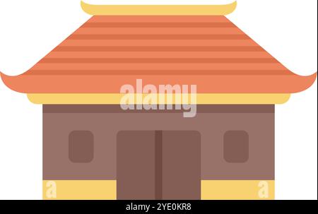 Haus im asiatischen Stil mit Fliesendach und Holzwänden, kultureller Architektur der östlichen Länder Stock Vektor