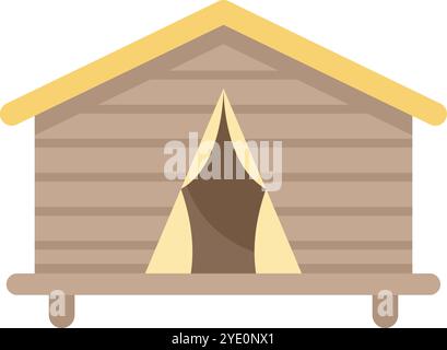 Diese Vektor-Illustration zeigt einen Holzbungalow mit einem Zelt im Inneren, perfekt für Glamping, Camping oder Outdoor-Abenteuer Stock Vektor