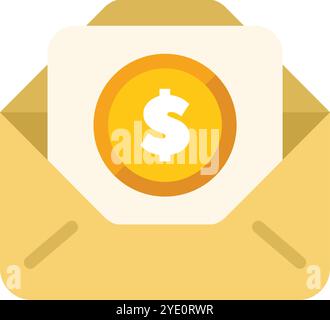 Offener Umschlag mit einer Dollarmünze, die Online-Zahlung, Spende oder Finanztransaktion symbolisiert Stock Vektor